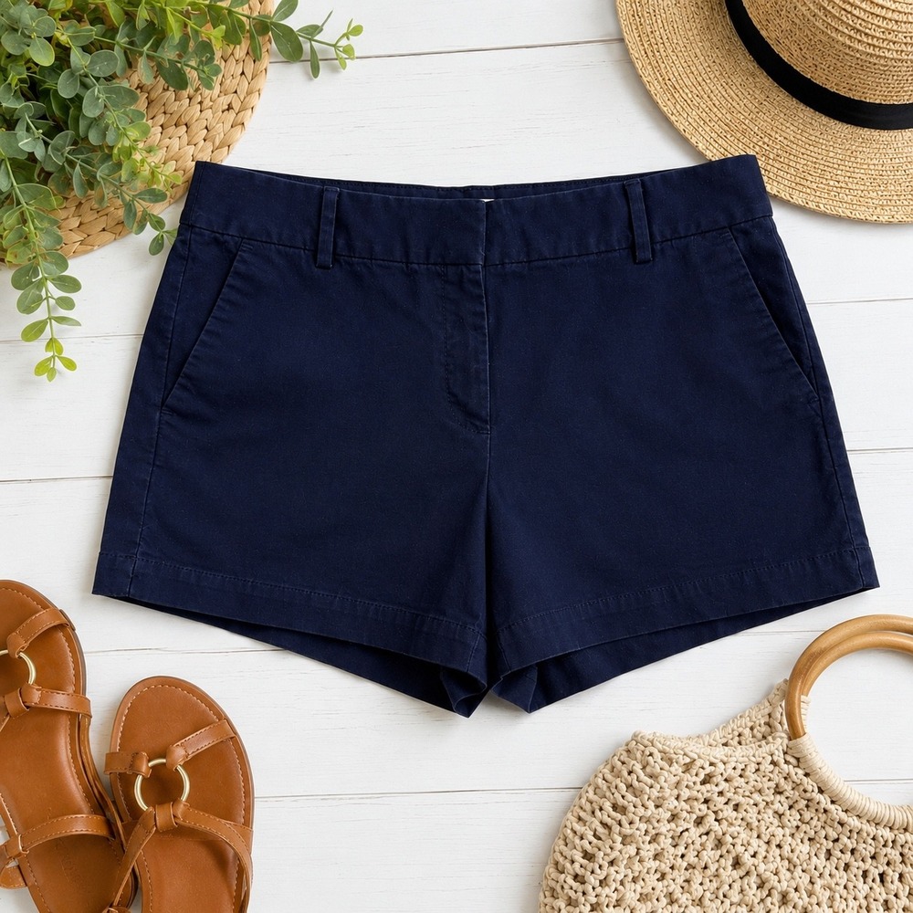 LOFT Chino Shorts Womens 12 Navy Blue Mid‎ Rise Stretch Cotton Preppy Casual